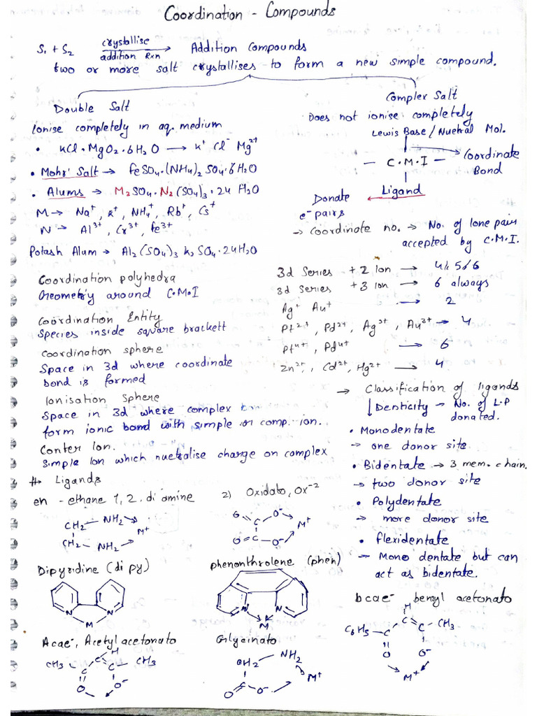 Coordination Compounds Short Notes | PDF