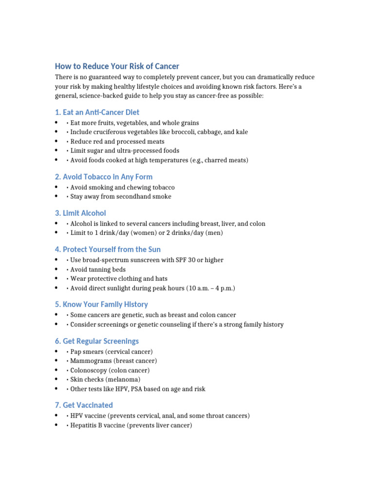 Cancer Risk Reduction Strategies | PDF