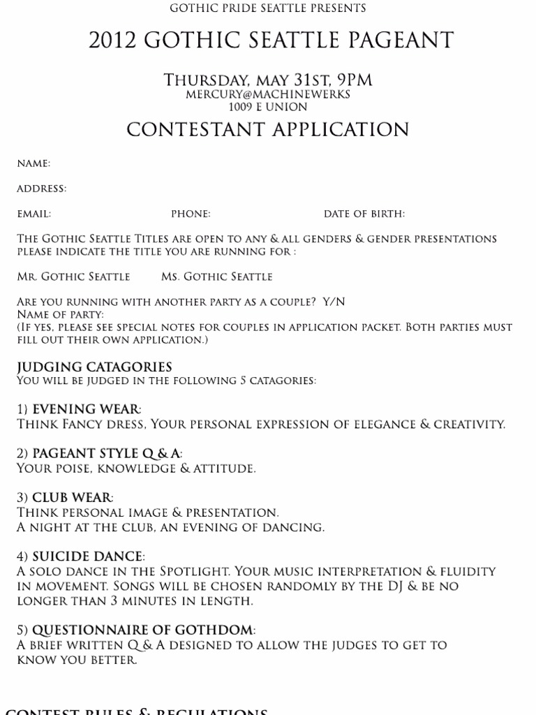 2012 Gothic Seattle Pageant Details | PDF