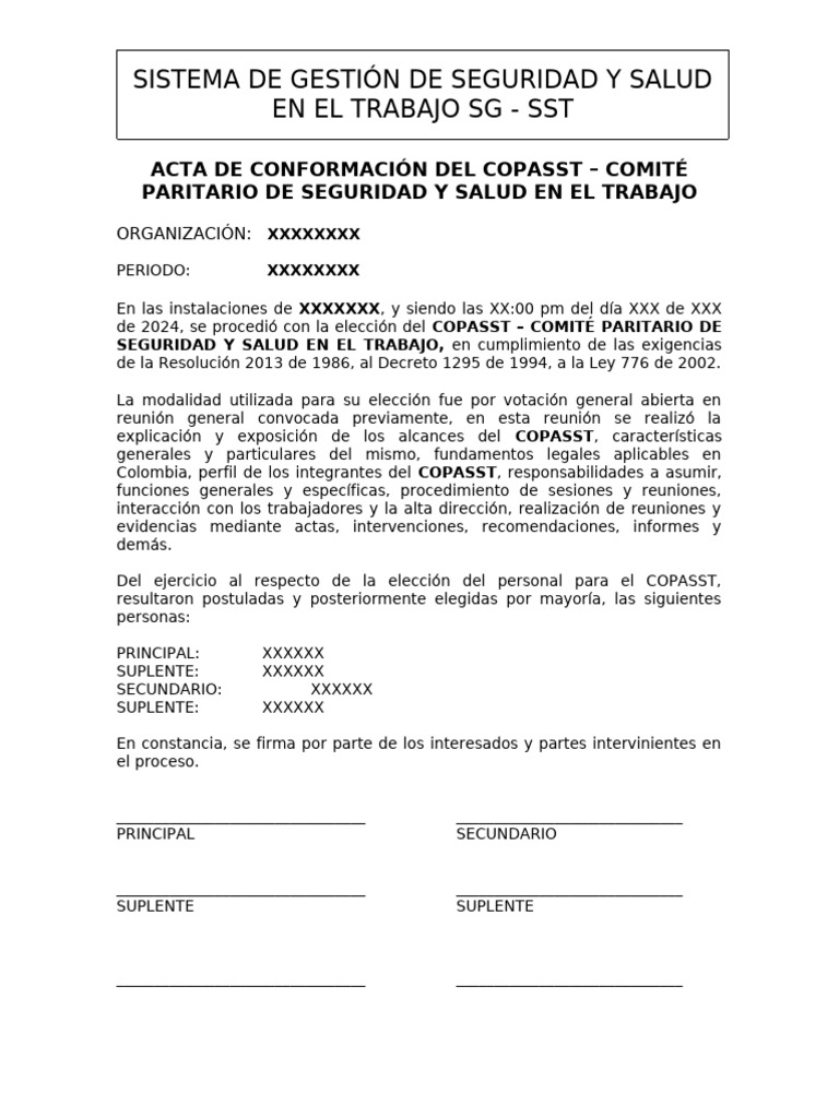 6.1 Acta de Conformación Del Copasst | PDF
