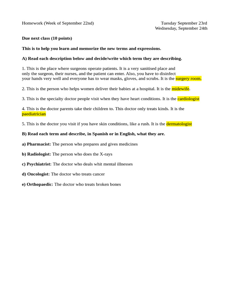 Medical Terms Homework Assignment | PDF