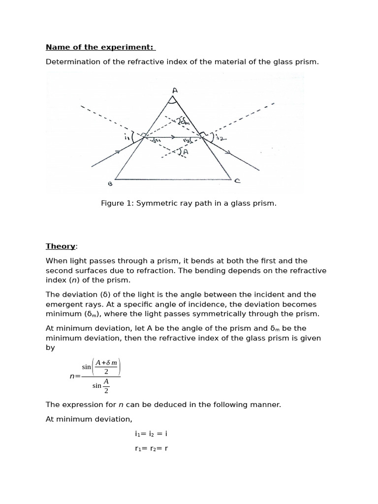 Refractive Index of Glass Prism Experiment | PDF | Refraction | Waves