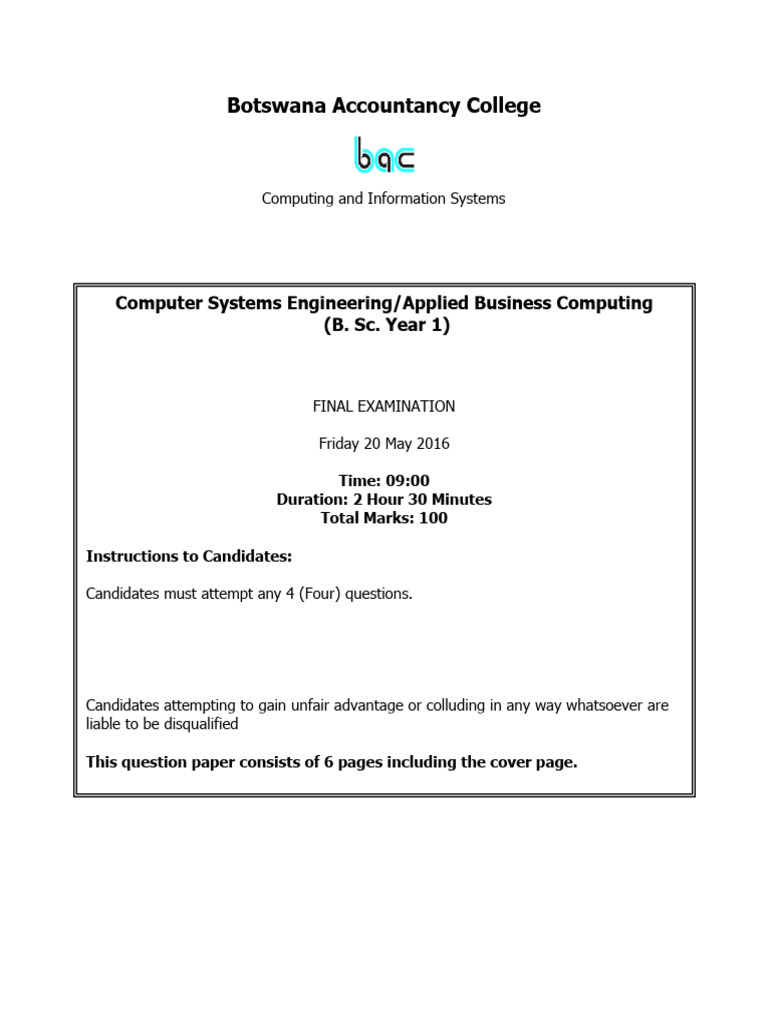 Computer Mathematics Exam Paper | PDF | Mathematics | Algebra