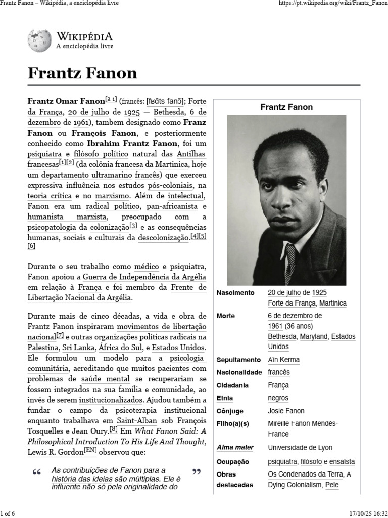 Frantz Fanon: Vida e Legado Intelectual | PDF