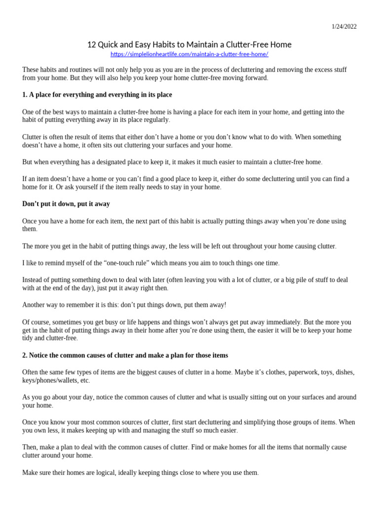 12 Habits For A Clutter Free Home | PDF | Kitchen