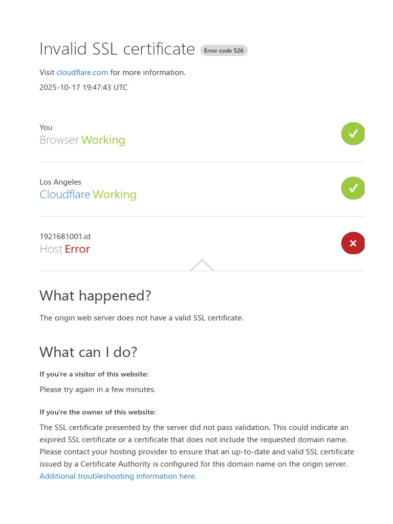 Invalid SSL Certificate Error 526 | PDF