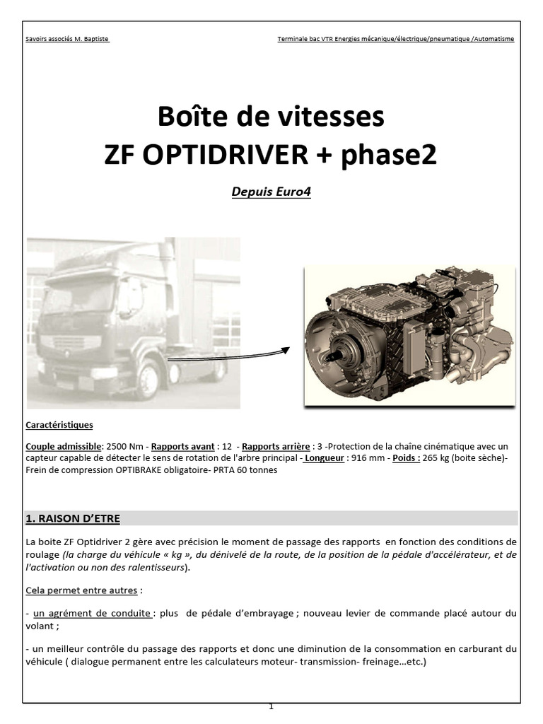 Boîte de vitesses ZF Optidriver 2: Caractéristiques et Fonctionnement ...
