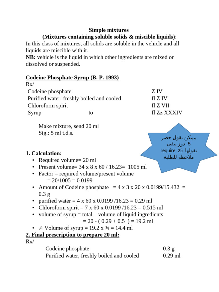 Codeine Phosphate Syrup Preparation Guide | PDF | Solubility | Syrup
