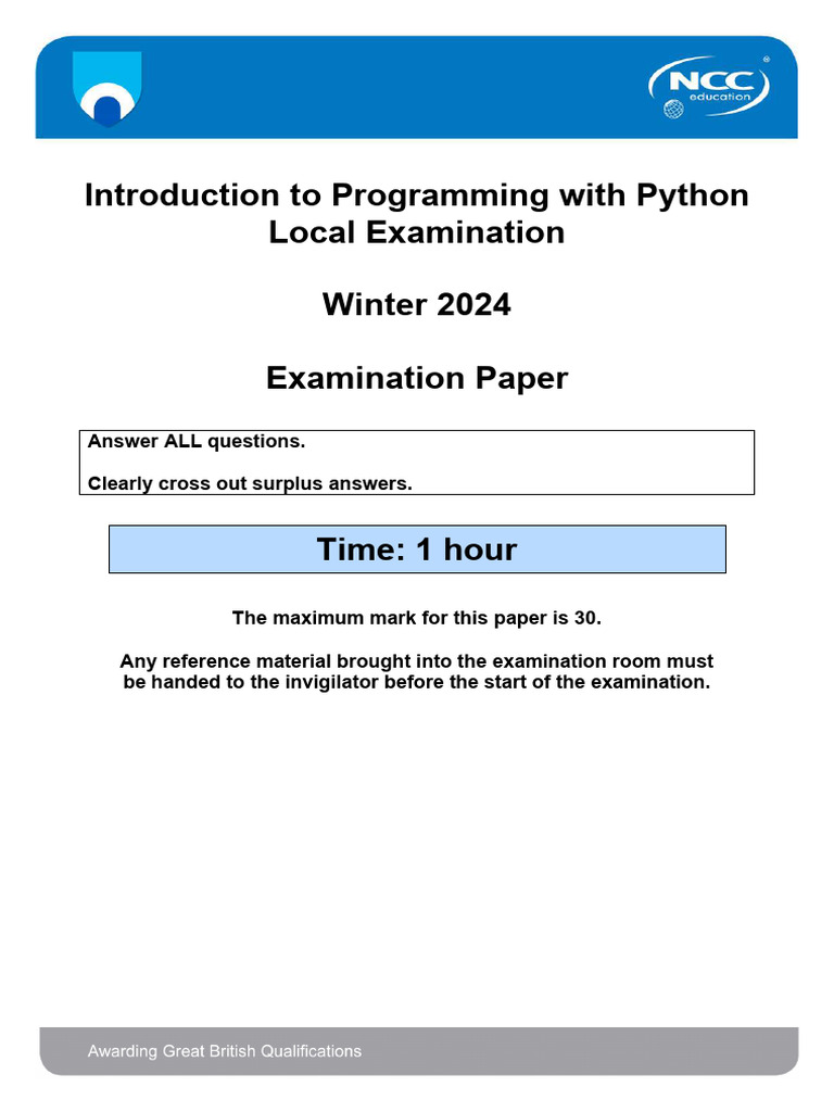 Python Programming Exam Paper 2024 | PDF | Computer Programming ...