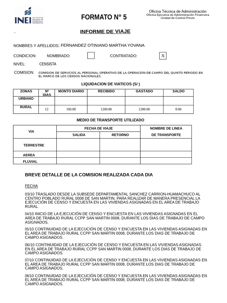 Formato 05 - Informe de Viaje - 5 | PDF