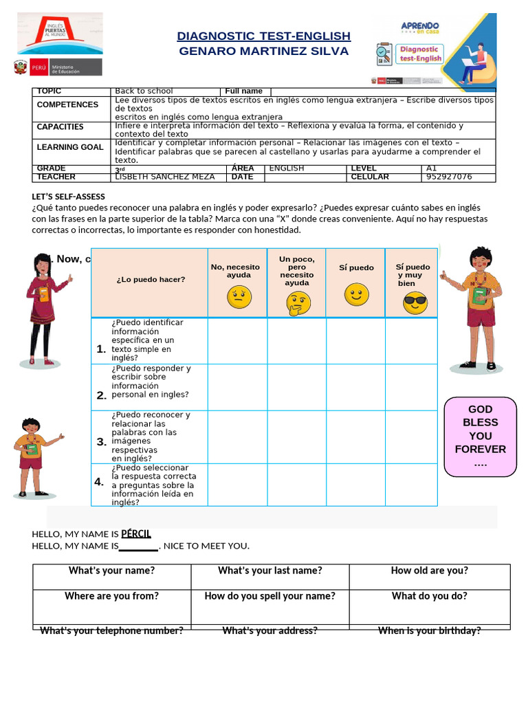 Evaluación de Inglés para 3er Grado A1 | PDF | Idiomas del Reino Unido