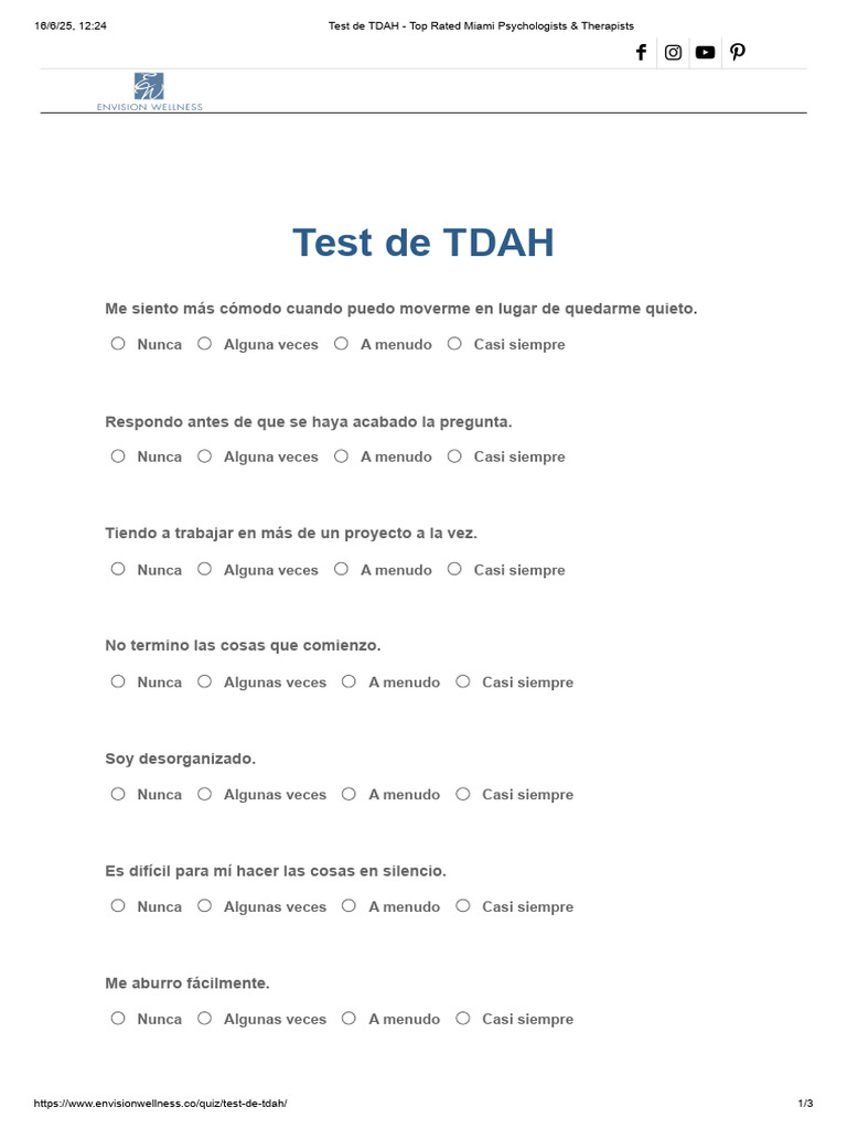 Test de TDAH: Evalúa tus síntomas | PDF