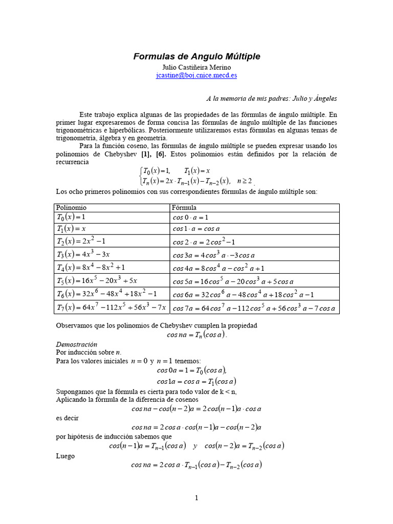 Fórmulas de Ángulo Múltiple en Trigonometría | PDF | Funciones ...