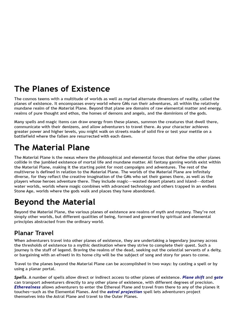 Overview of D&D 5E Planes of Existence | PDF | D20 System