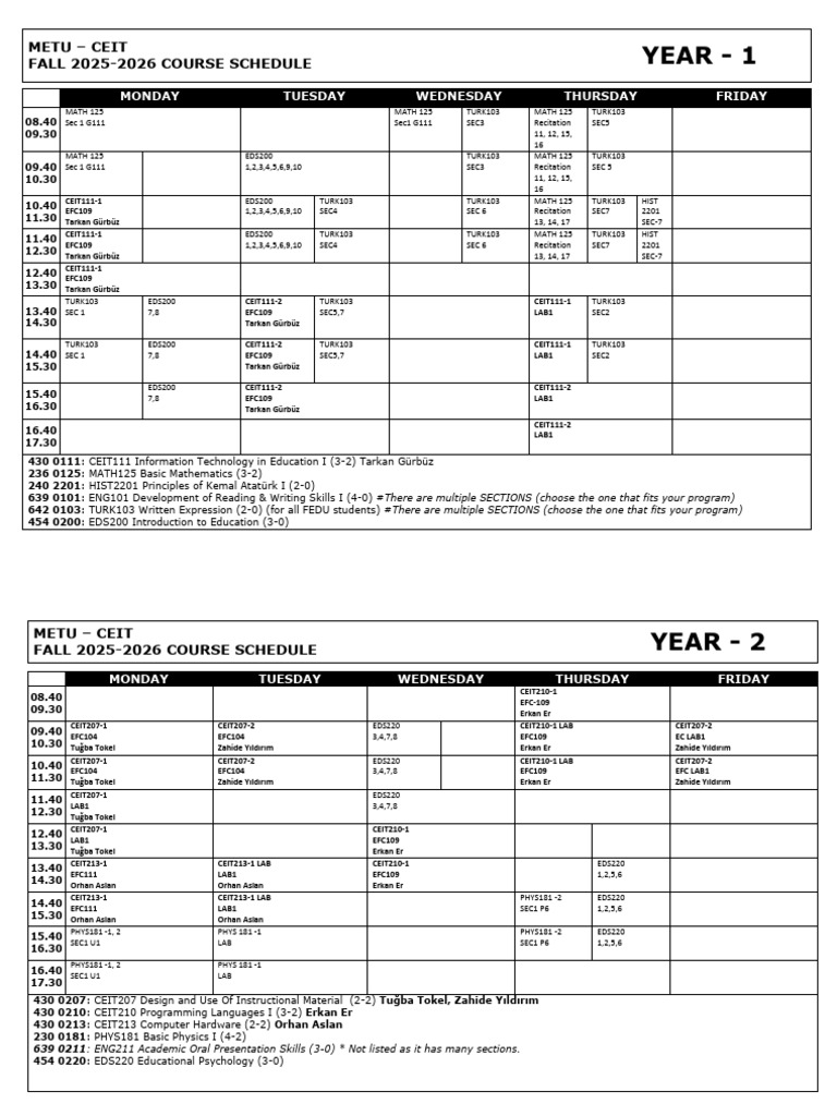 METU CEIT Fall 2025-2026 Schedule | PDF | Computing