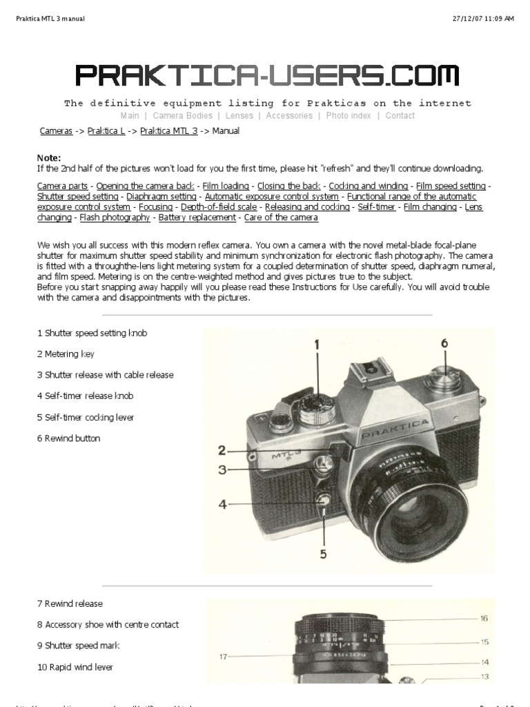 Praktica MTL 3 Manual PDF Flash (Photography) Shutter (Photography)