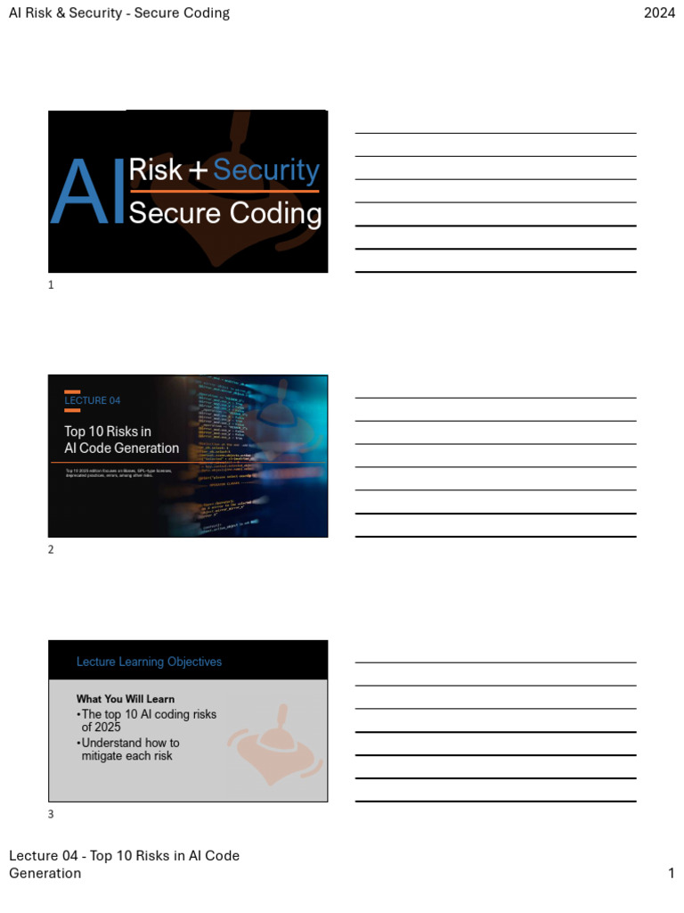 4 - Lecture 04 - Top 10 Risks in AI Code Generation - Take Notes | PDF ...