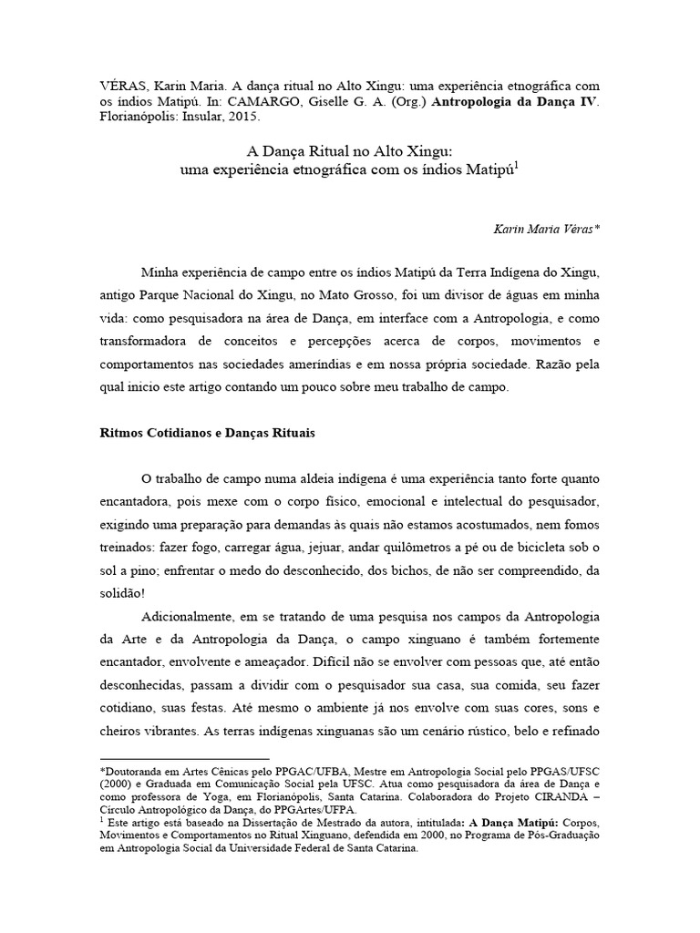 Dança Ritual e Etnografia Matipú Xingu | PDF | Antropologia | Etnografia