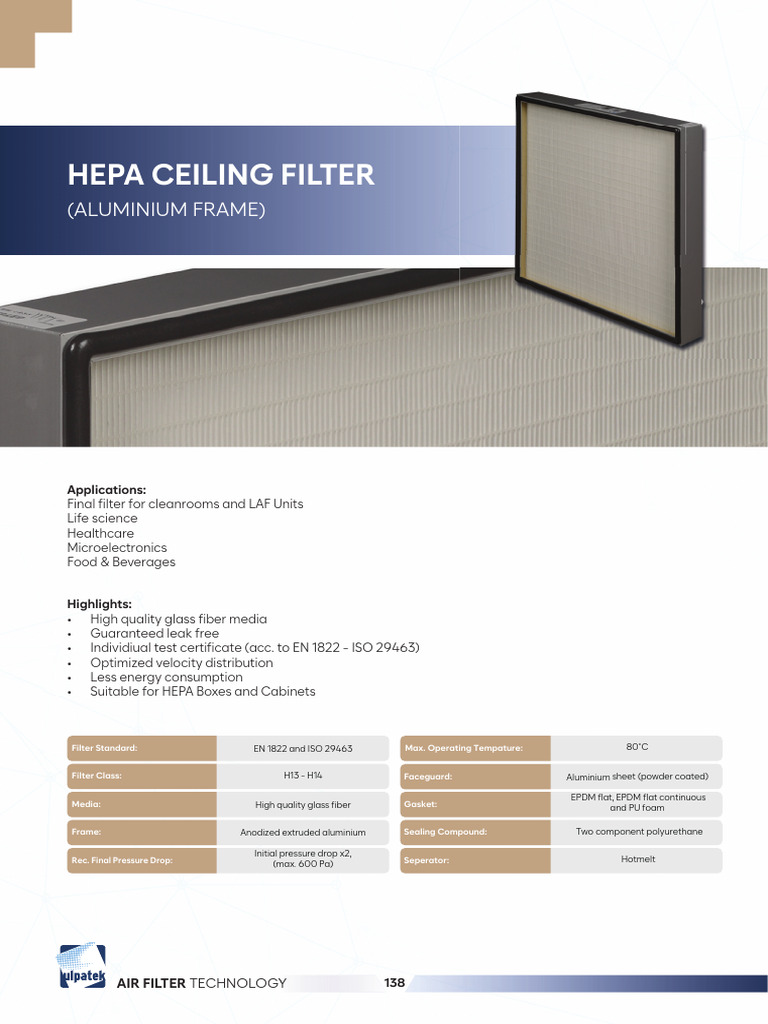 HEPA Ceiling Filters: Specifications & Benefits | PDF | Filtration ...