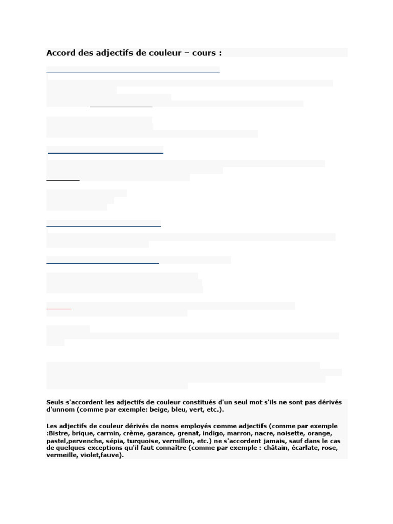 Accord des adjectifs de couleur | PDF | Genre grammatical | Nombre ...