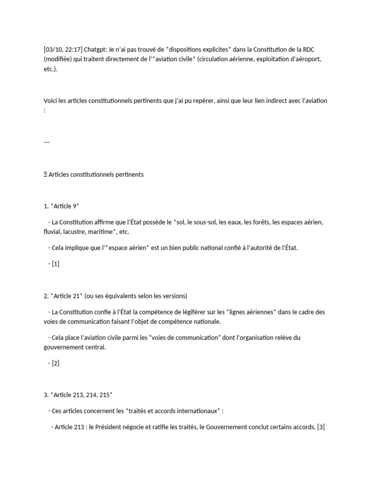 Aviation civile et Constitution RDC | PDF