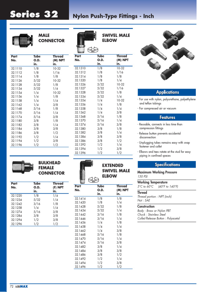Nylon Push-Type Fittings Overview | PDF | Mechanical Engineering