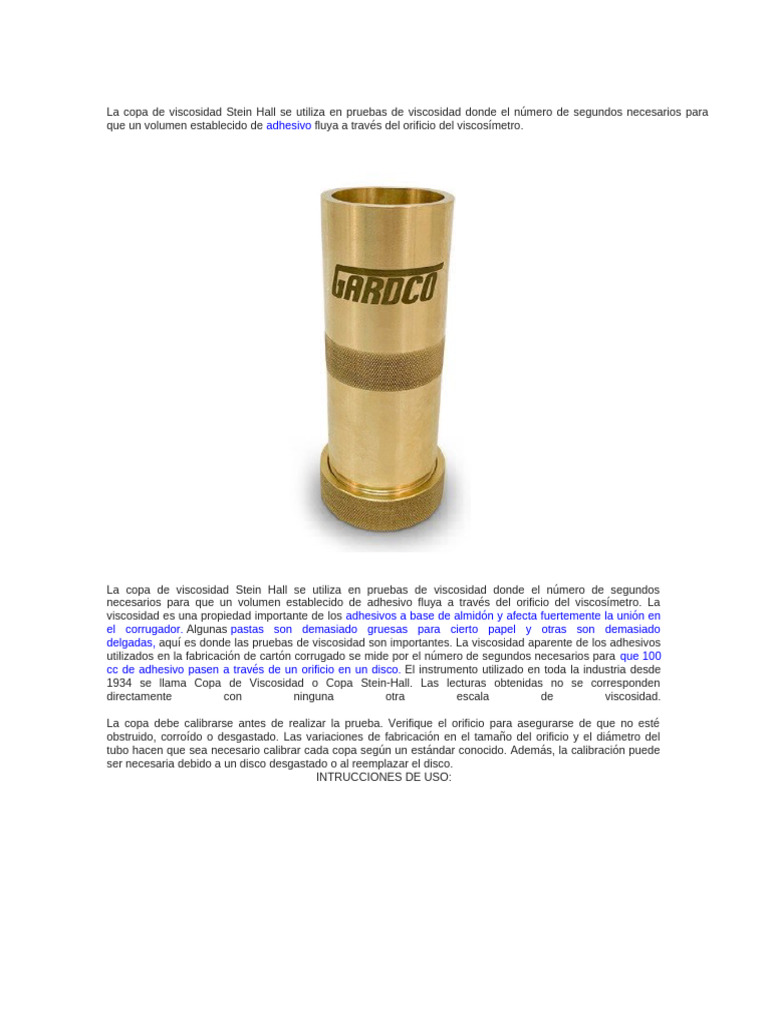 Copa de Viscosidad Stein Hall | PDF | Viscosidad | Adhesivo