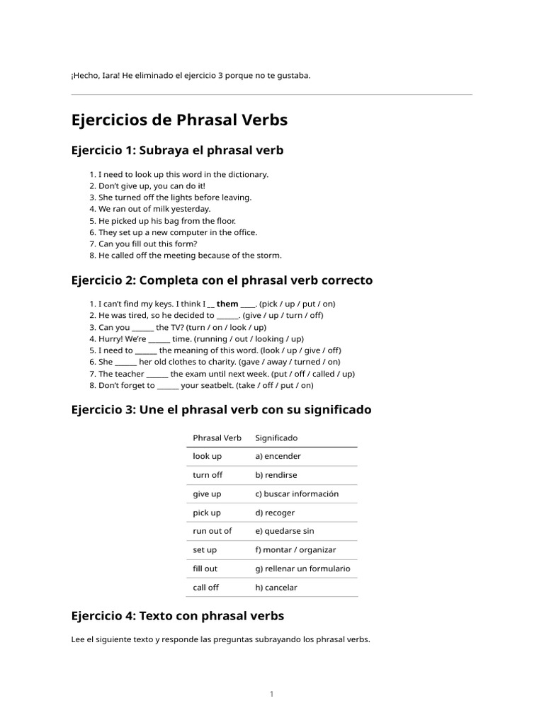 Ejercicios de Phrasal Verbs en Inglés | PDF | Chess Theory | Chess