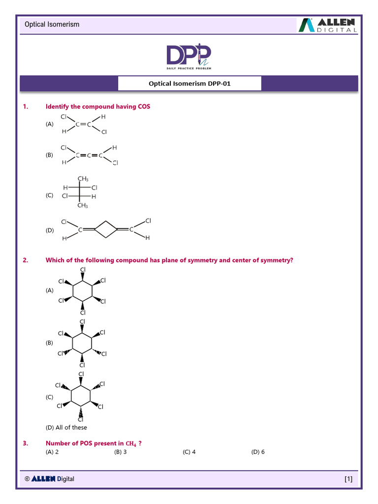 Optical Isomerism Quiz and Answers | PDF | Isomer | Space