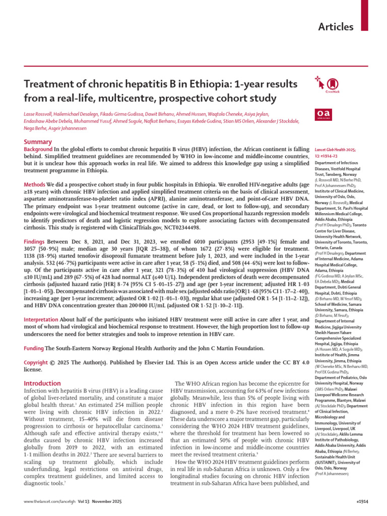Chronic Hepatitis B Treatment in Ethiopia | PDF | Hepatitis B | Hepatitis