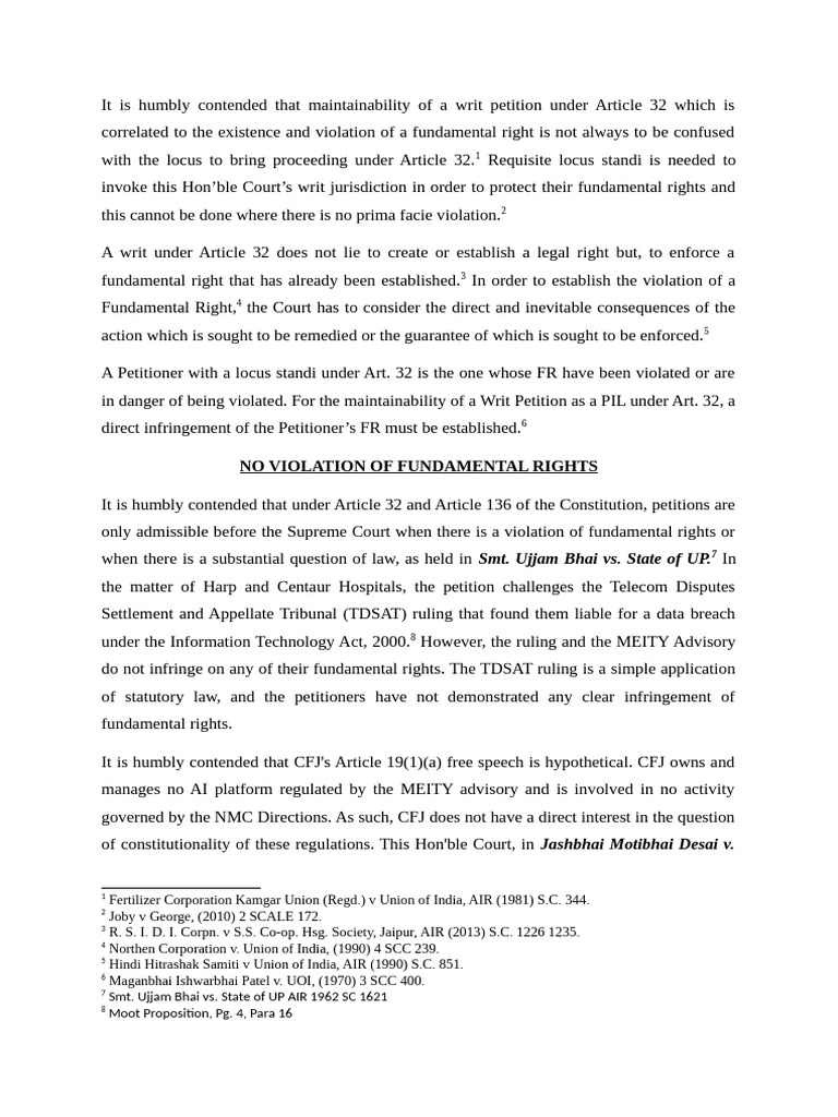 Article 32 Writ Petition Maintainability | PDF | Supreme Court Of The ...