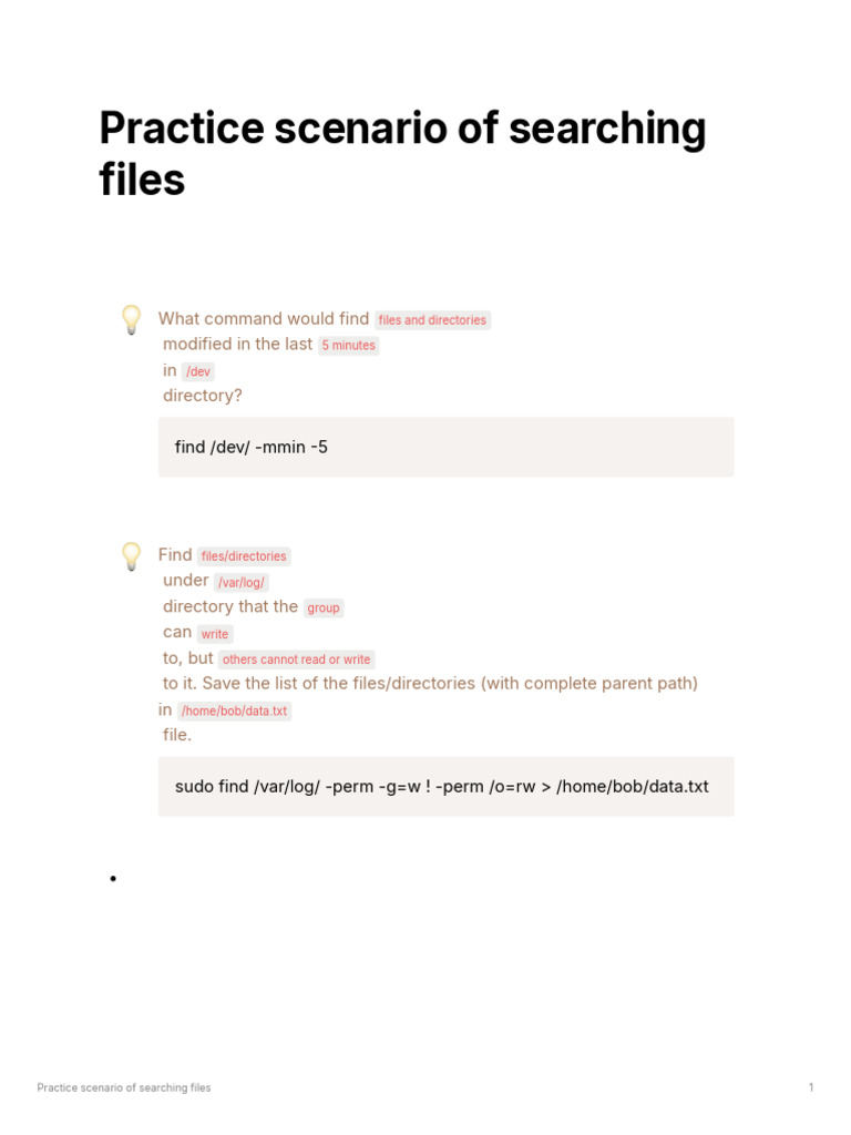 Linux Practice Scenario of Searching Files | PDF | Directory (Computing ...