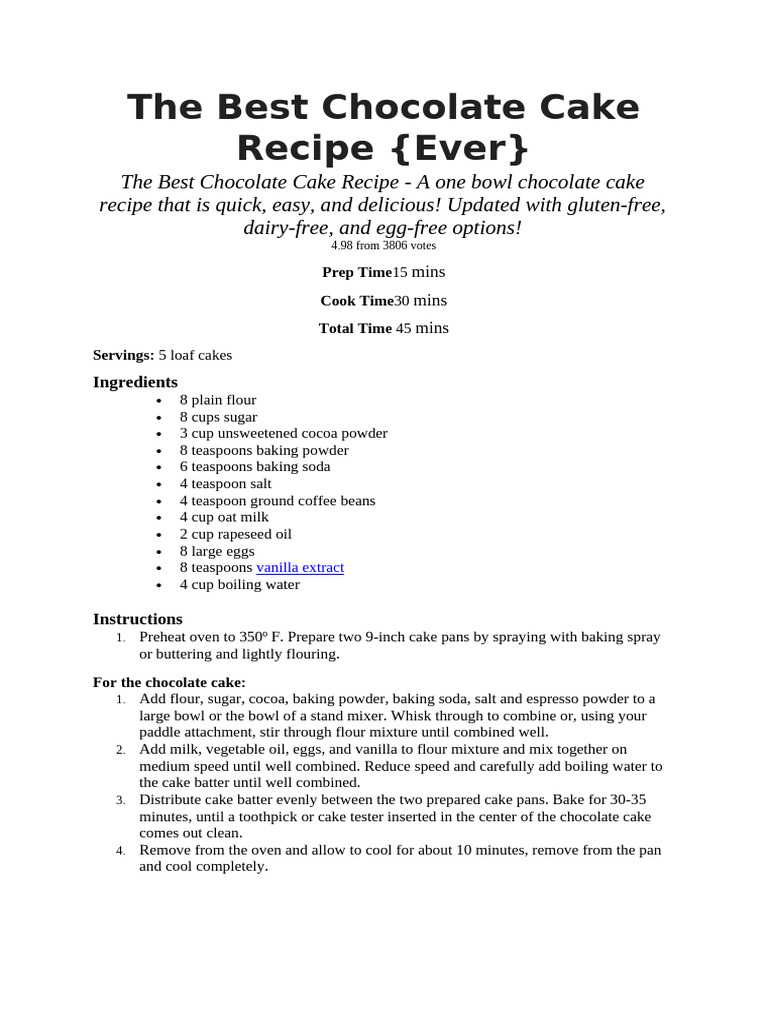 Chocolate Cake Recipe | PDF