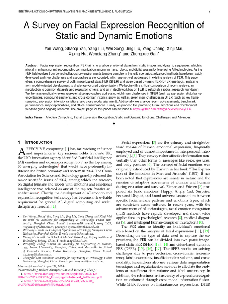 Survey on Facial Expression Recognition | PDF | Emotions | Artificial ...