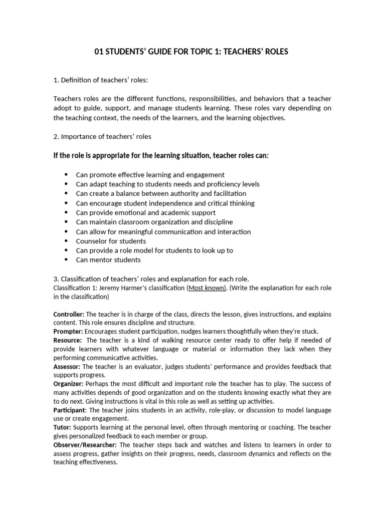 Understanding Teachers' Roles in Education | PDF | Learning | Teachers