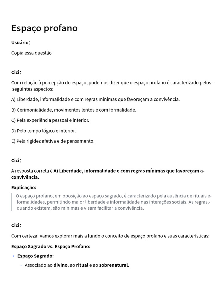 Características do Espaço Profano | PDF | Liberdade | Pensamento