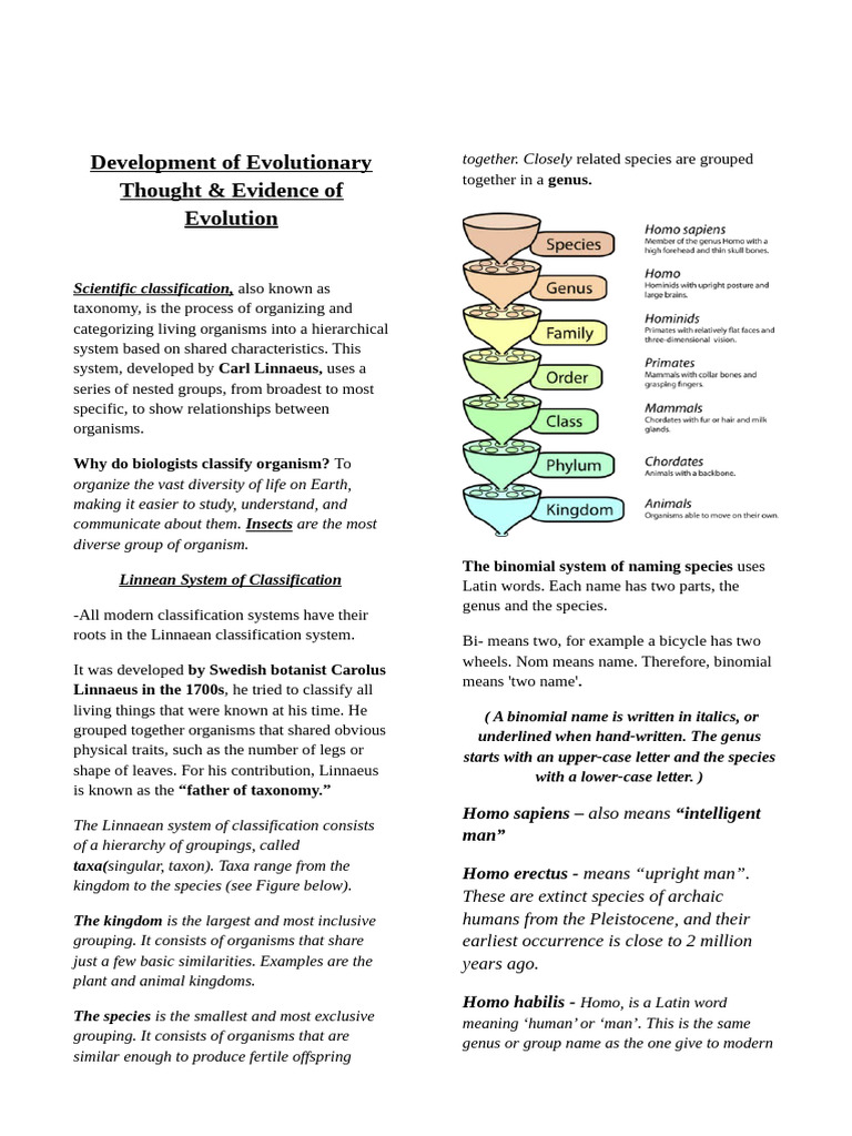 Evolutionary Thought and Taxonomy Explained | PDF | Species ...