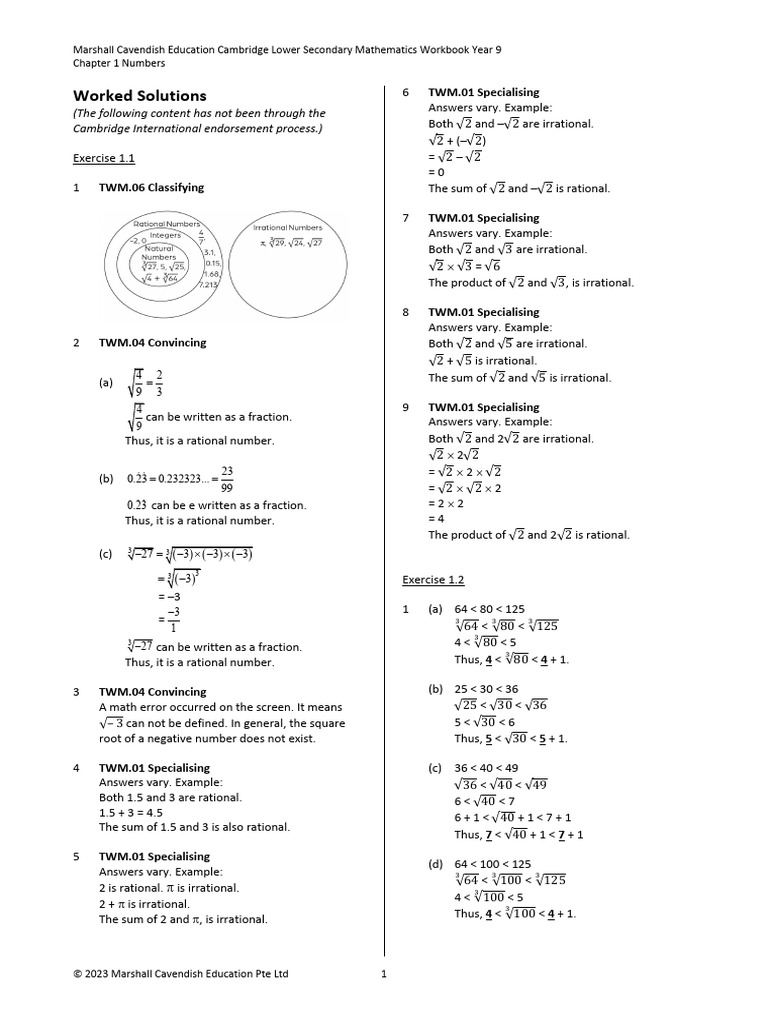 Year 9 Maths Workbook Solutions | PDF | Rational Number | Mathematical ...