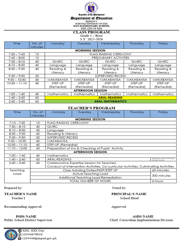 Aral Program Class Schedule 2025-2026 | PDF | Teachers | Learning