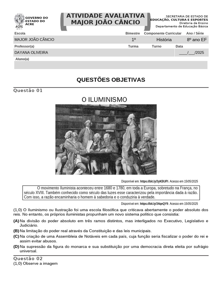 Questões sobre Iluminismo e Revoluções | PDF | Iluminismo | Revolução ...