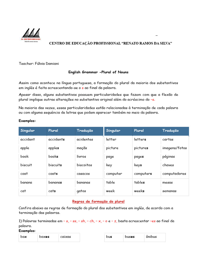Regras do Plural em Inglês: Guia Completo | PDF | Plural | Linguística