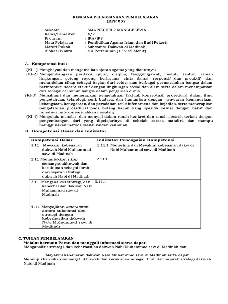 RPP Dakwah Nabi Muhammad di Madinah | PDF