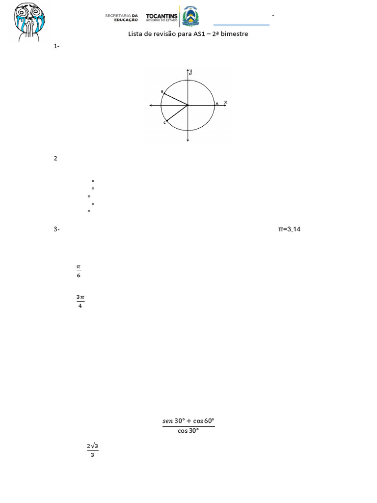 Revisão de Matemática para AS1 - 2º Bimestre | PDF | Triângulo | Ângulo