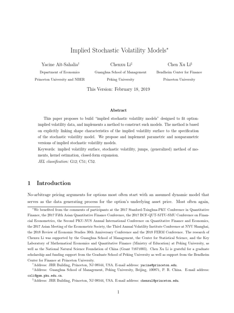 Implied Stochastic Volatility Models | PDF | Black–Scholes Model ...