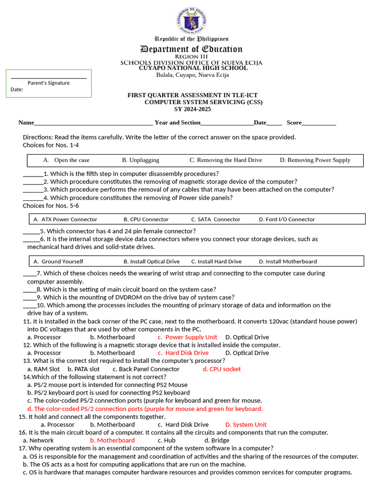 2023 2024 Exam First Quarter g10 Css | PDF | Operating System ...