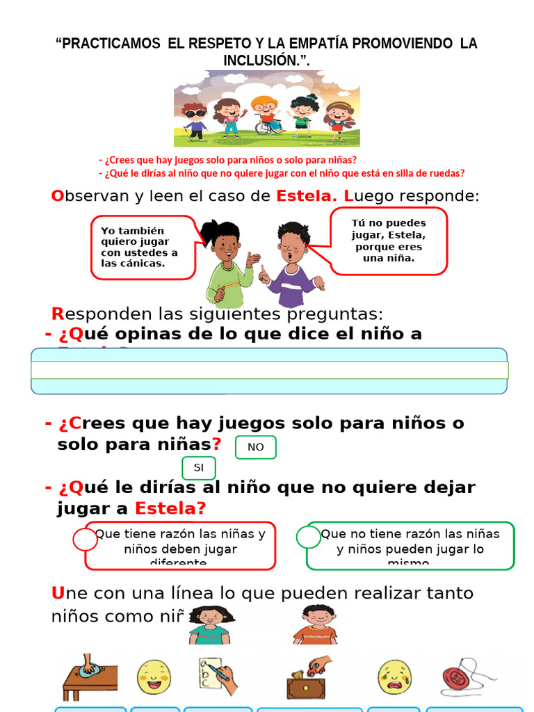 Inclusión y respeto entre niños y niñas | PDF