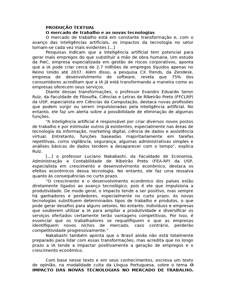 Impacto da IA no Mercado de Trabalho | PDF | Inteligência artificial ...