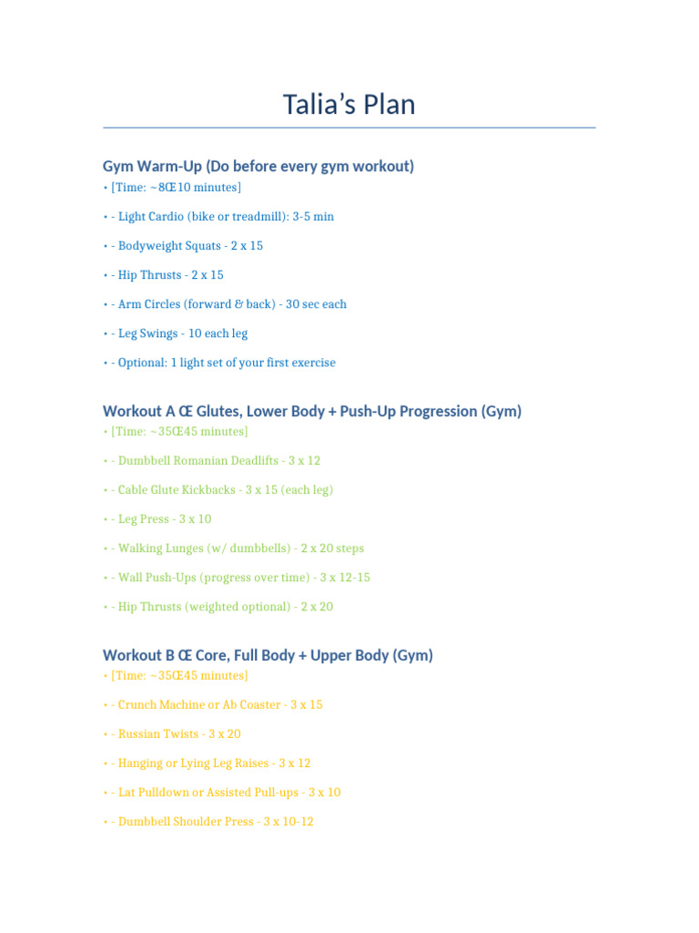 Comprehensive Gym & Home Workout Plan | PDF | Physical Exercise ...