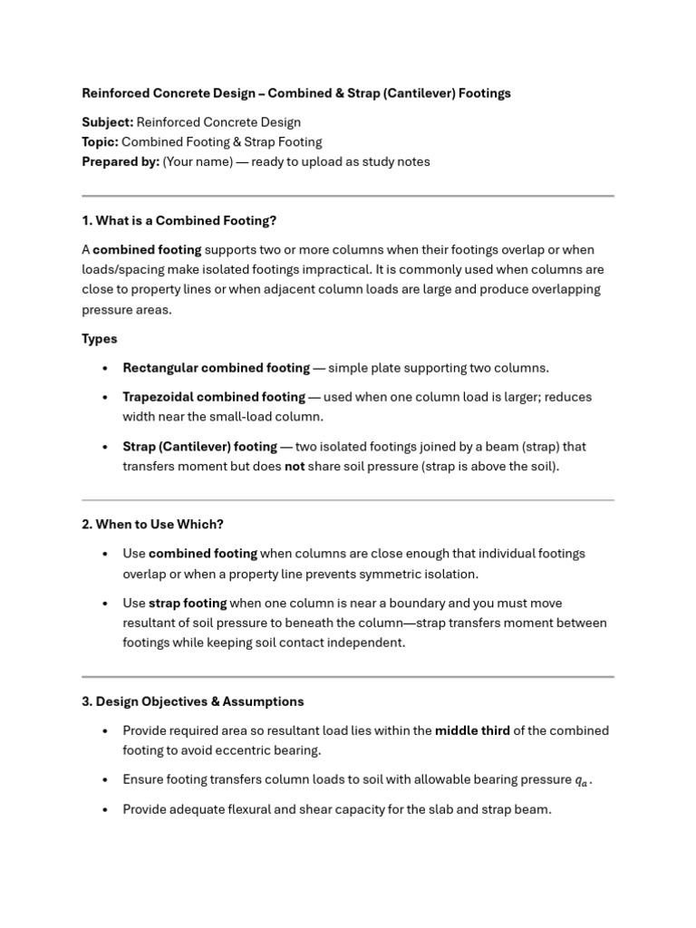 Strap and Combined Footing Design Guide | PDF | Beam (Structure) | Bending