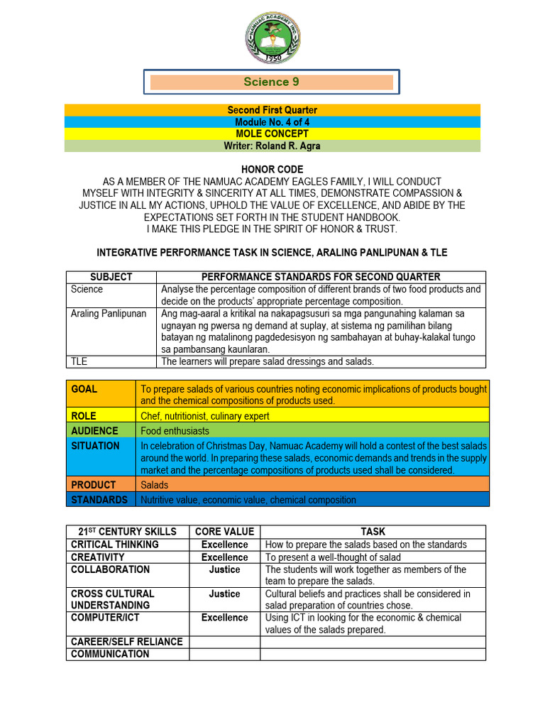 Mole Concept in Science 9 Module | PDF | Mole (Unit) | Molecules